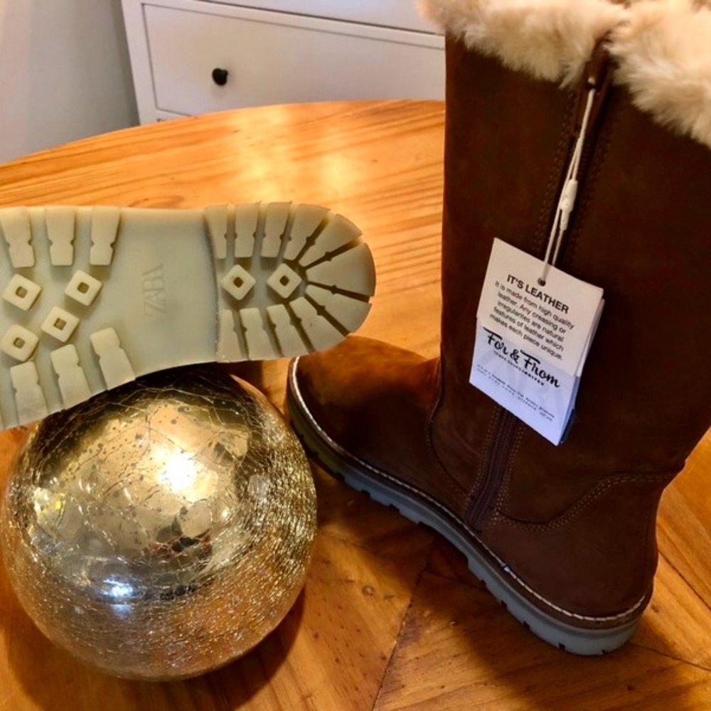 Zara girls brown leather lined tall boots - Picture 5 of 16